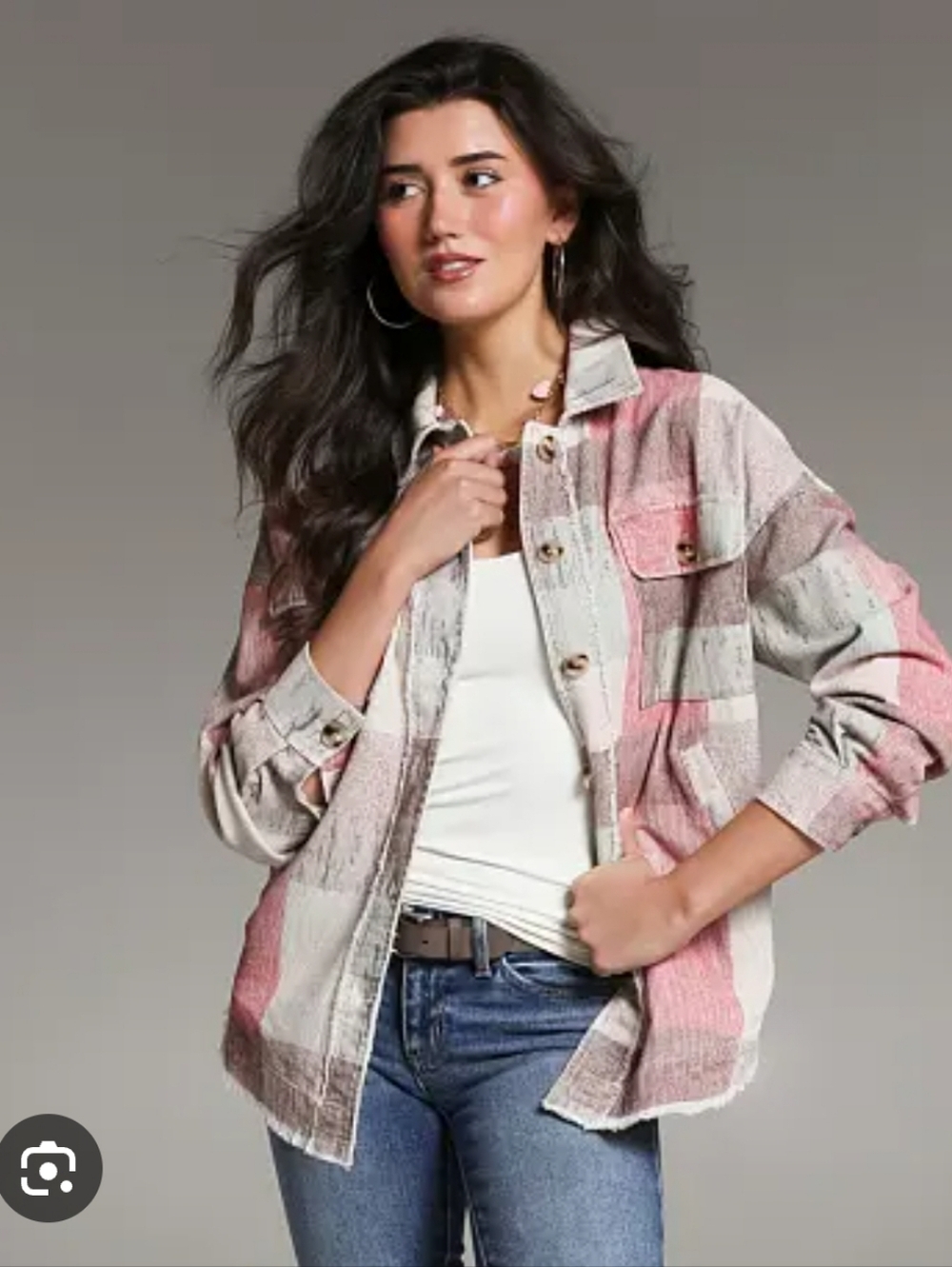 BKE Women's Plaid Distressed Button Up Shacket Size Small NWT
